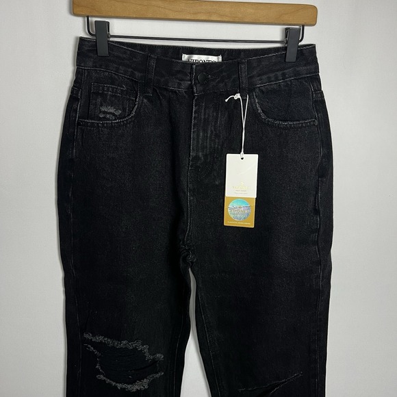 New Vipones Pants Women Size 2 Black Distressed Relaxed Straight Boyfriend Jeans - Picture 2 of 8